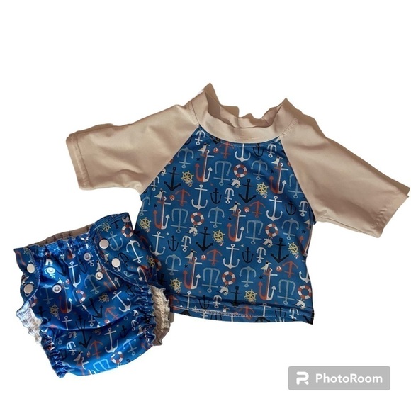 Applecheeks 2 Piece Swimming Set Bathing Suit Swim Diaper and Rash Guard 12-24 - Picture 1 of 9